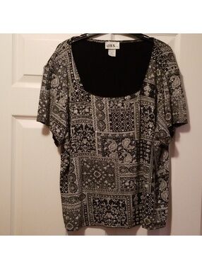 J.B.S. Black and Silver Paisley Patchwork Blouse 3X